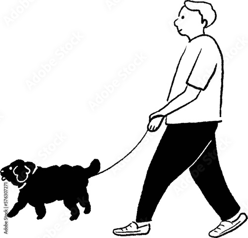 犬の散歩をする男性のベクター素材