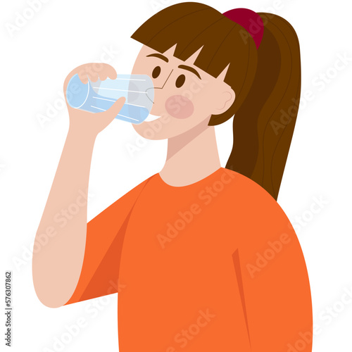Woman drinking water from a glass,holding it in her hands.The concept of drinking a large amount of water with health benefits.Healthy lifestyle.