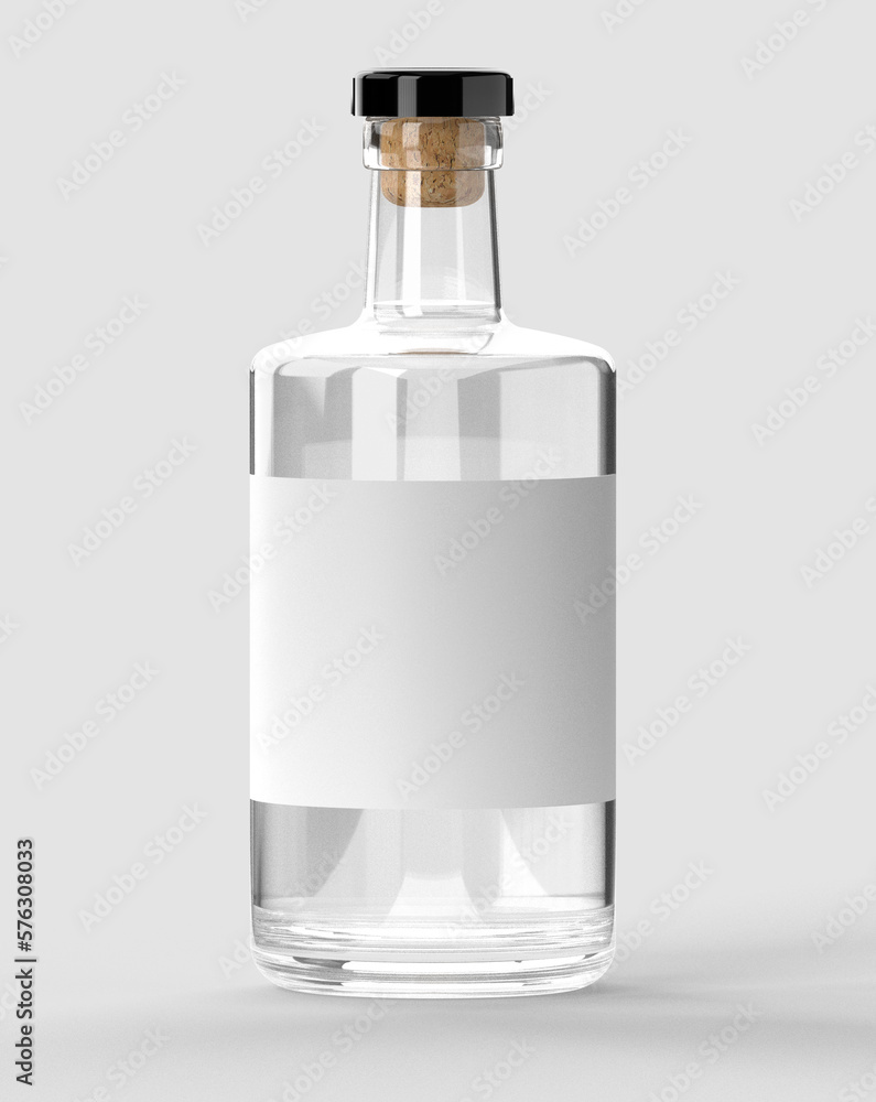 Clear spirit bottle, front view.  - obrazy, fototapety, plakaty 