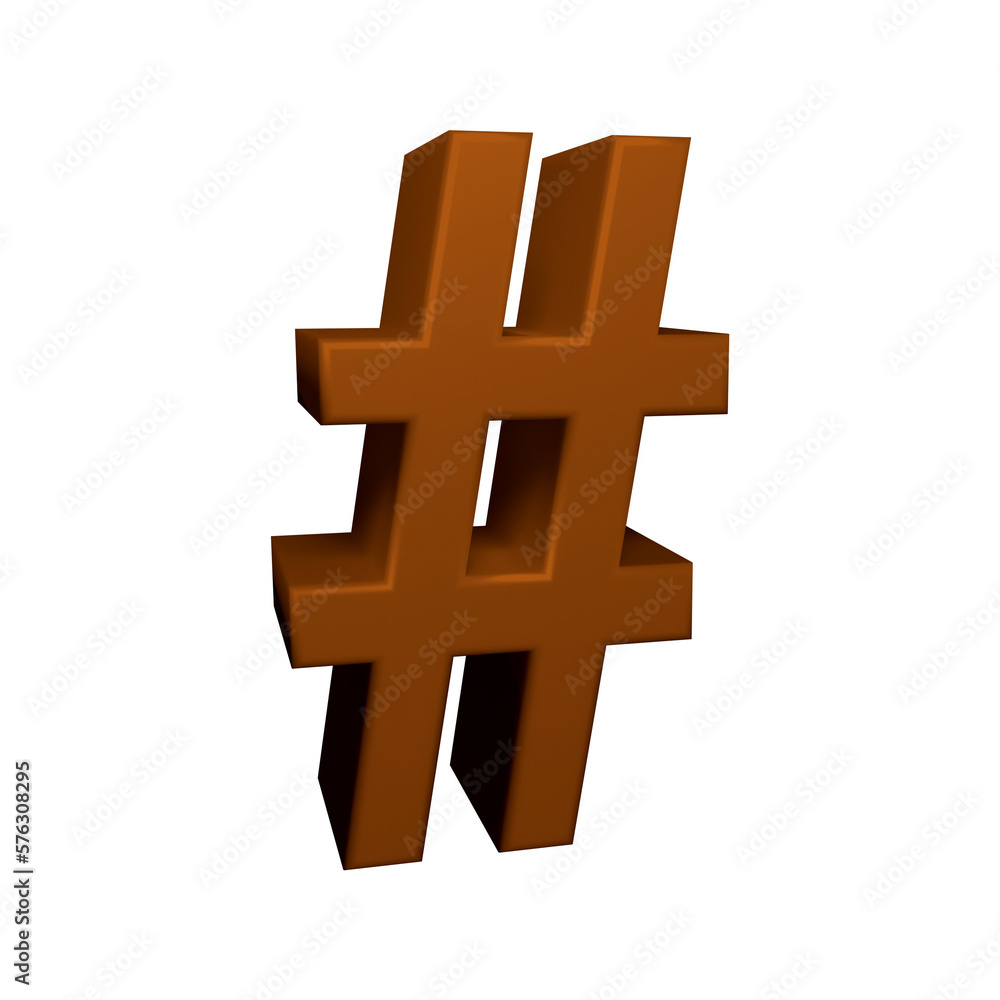 Obraz premium Brown hashtag symbol or icon design in 3d rendering