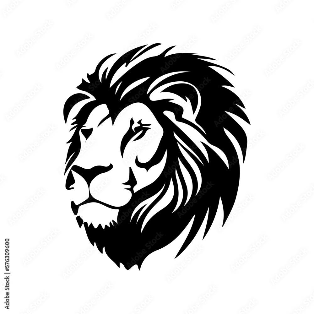 Lion head face logo silhouette black icon tattoo mascot hand drawn lion ...