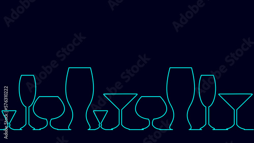 One line continuous cocktail wine glass symbol concept. Silhouette of alcoholic drink vermouth olive. Digital white single line sketch drawing vector illustration