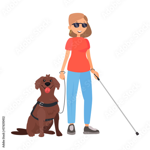 Blind woman with dog guide flat icon. Colored vector element from disabled collection. Creative Blind woman with dog guide icon for web design, templates and infographics.