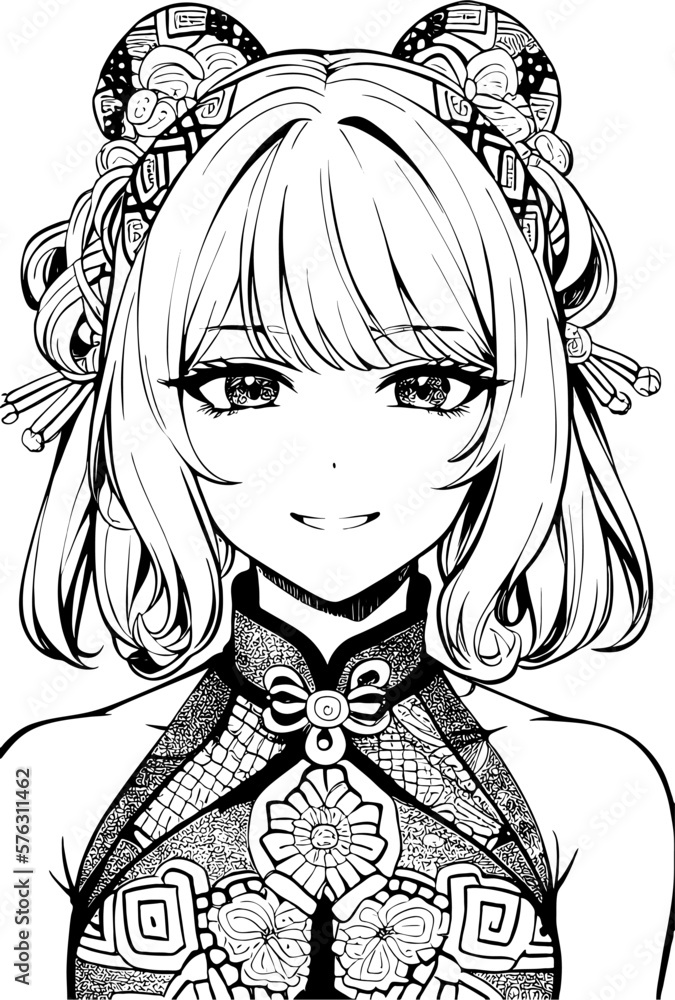 A beautiful girl, featuring decorations and costumes, doodle, coloring book. Vector illustration A beautiful girl, featuring decorations and costumes, doodle, coloring book. Vector illustration