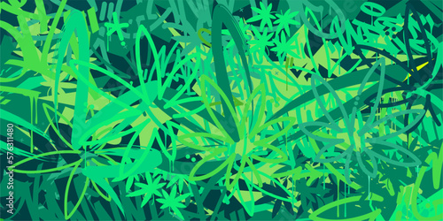 Green Abstract Urban Street Art Graffiti Style With Cannabis Leaves Vector Illustration Background 