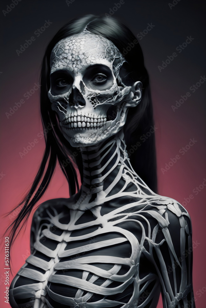 woman with skeleton make up, made with generative ai woman with skeleton make up, made with generative ai