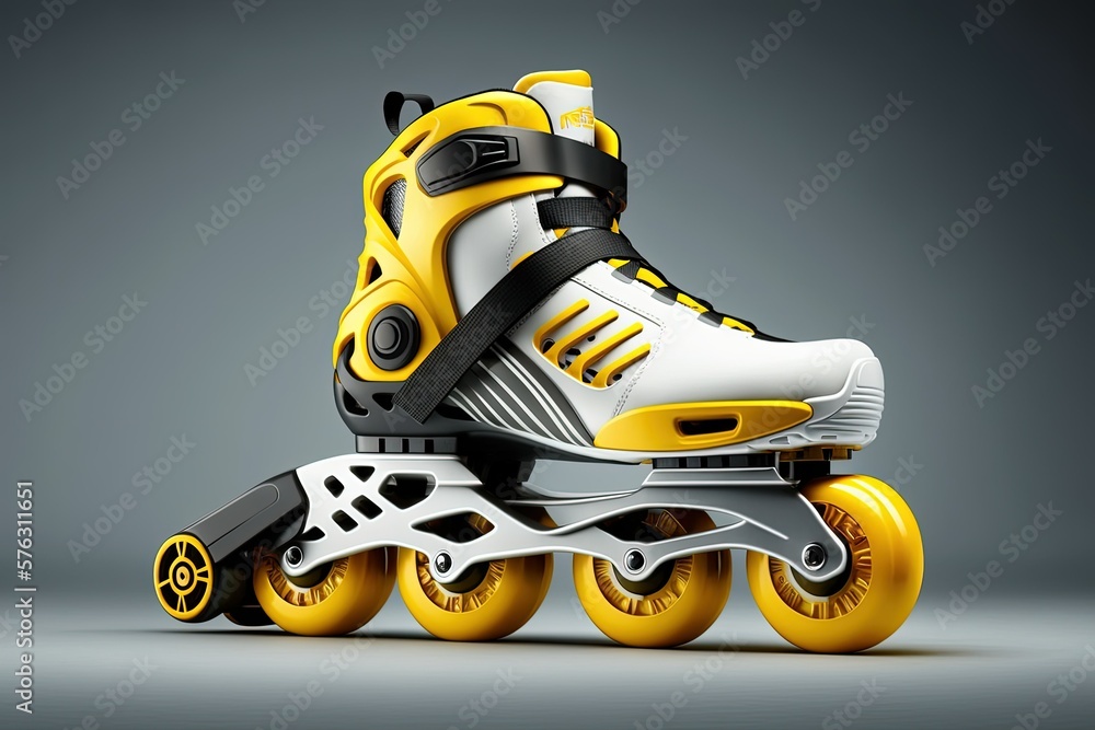 Illustration of a yellow roller blade. Generative AI Illustration of a yellow roller blade. Generative AI