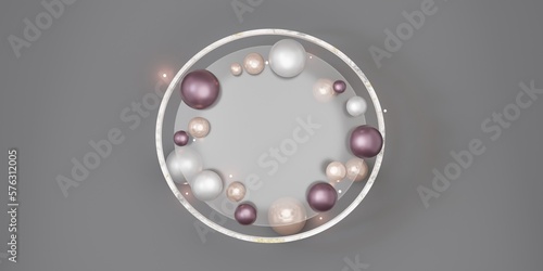 glass frames for text and pictures With beads and pearls 3d illustration modern decorative background