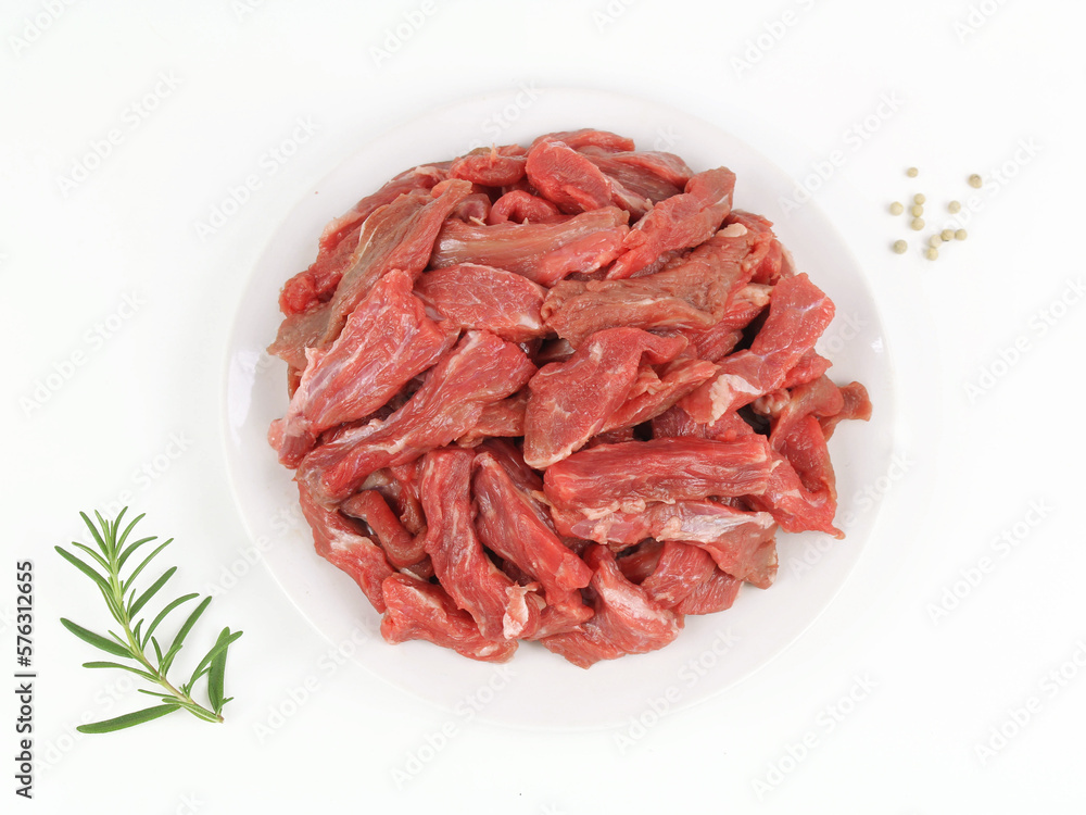 Fresh top round round beef isolate on white background. Fresh top round round beef isolate on white background.