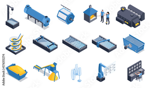 Glass Production Isometric Color Set