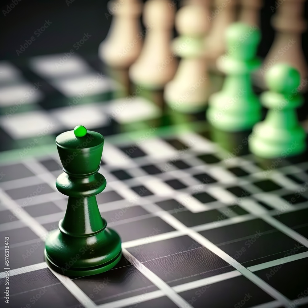 Chess board pawn with green finance graph for success trading strategy on background statement growing tendency game bishop pieces checkered obscure puppets  Generative AI - obrazy, fototapety, plakaty 