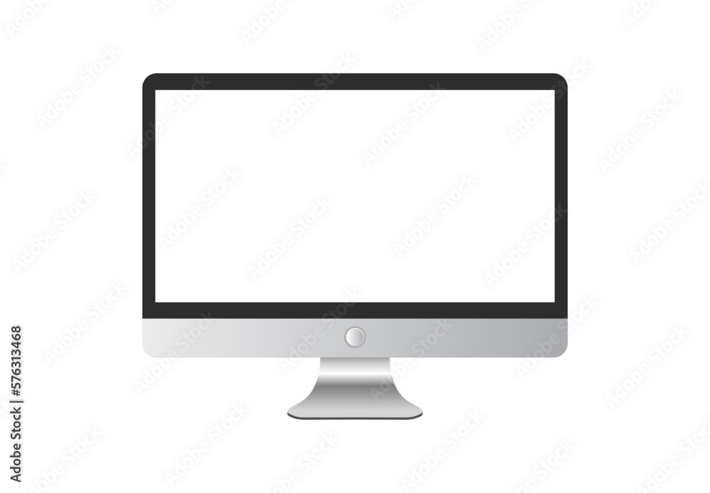 Realistic Computer Monitor Silver Frame Isolated Vector Illustration