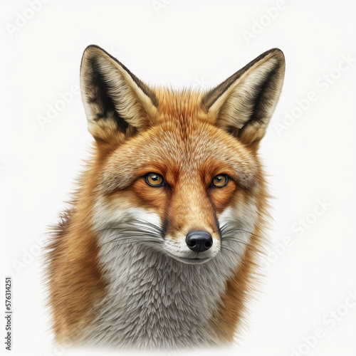 Realistic head fox on a white background , generative AI
