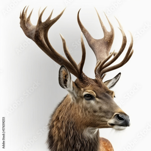 Realistic head deer on a white background  generative AI