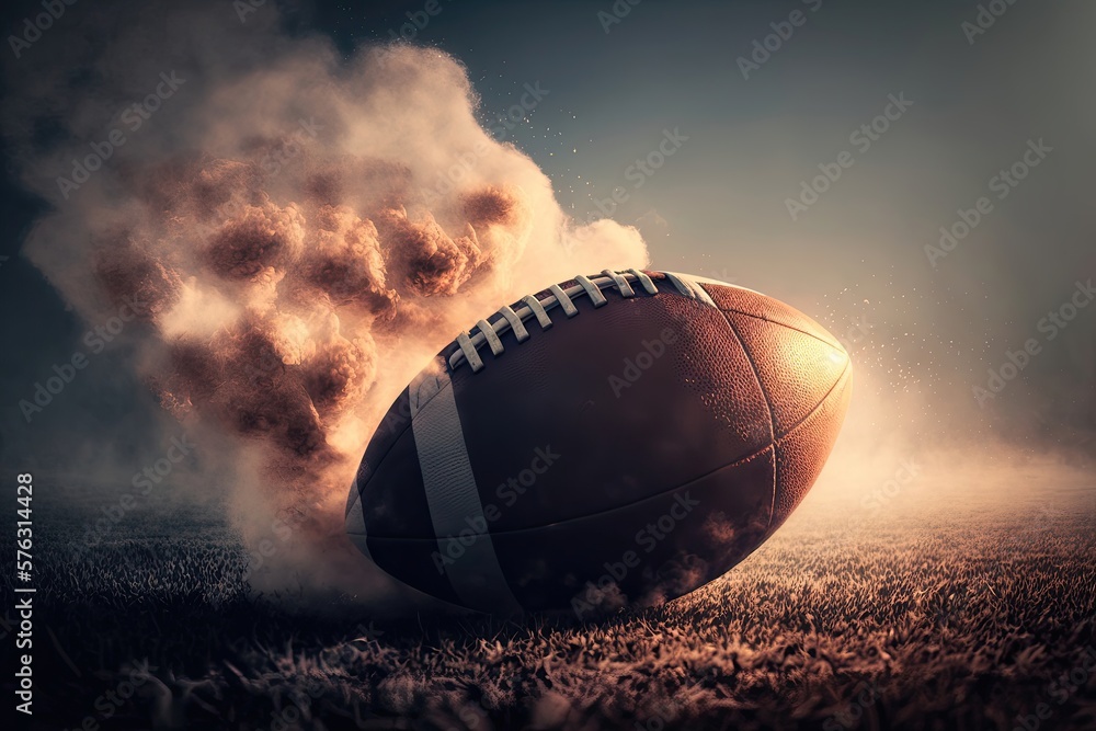American football ball on the grass. Generative AI American football ball on the grass. Generative AI