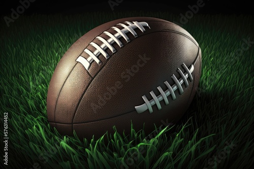 American football ball on the grass. Generative AI