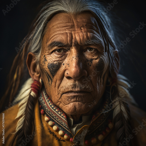 portrait Native American or American Indian Indigenous peoples of the Americas, Created using generative AI tools.