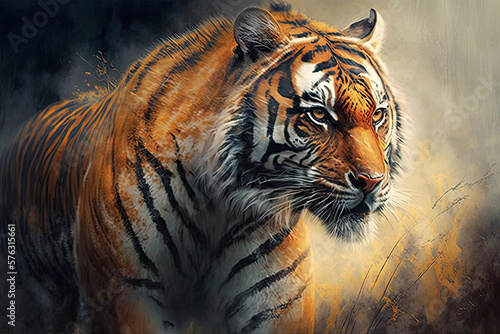 Famed Ferocity  An Impressive Artistic Depiction of a Classic Tiger in All Its Splendor Generative AI