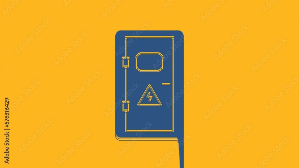 Blue Electrical cabinet icon isolated on orange background. 4K Video motion graphic animation