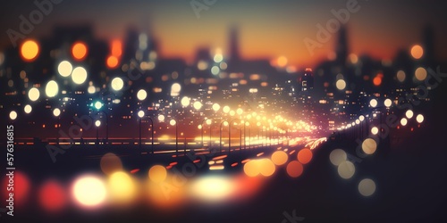Blurry city lights background, Generative AI