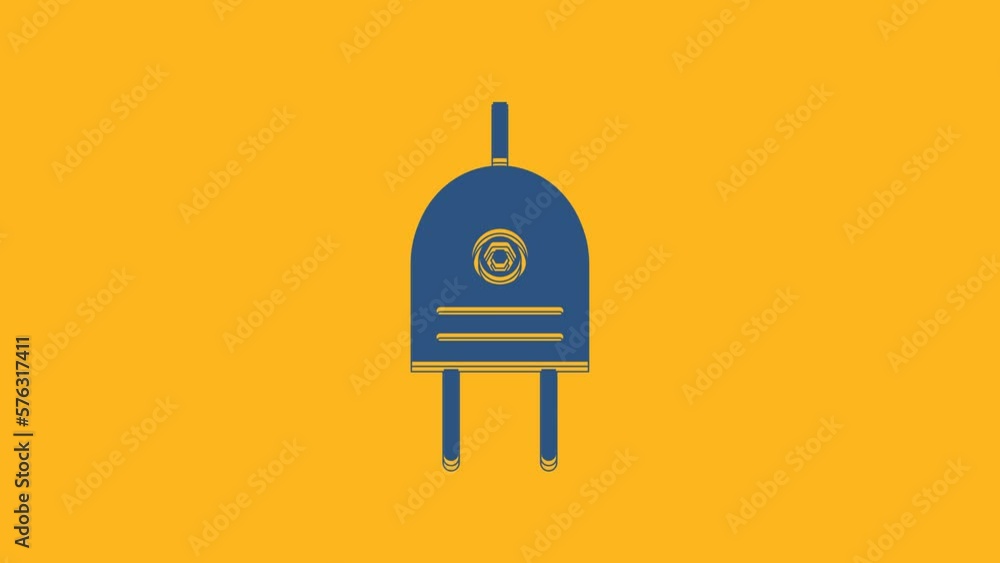 Blue Electric plug icon isolated on orange background. Concept of ...