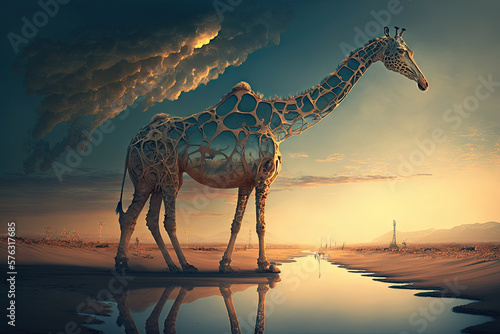 Surreal Horizons     An Immense Giraffe Traversing Unseen Realms Generative AI