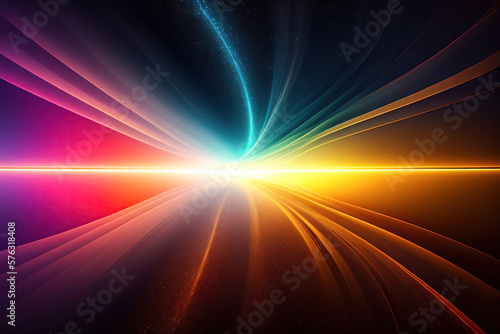 Beautiful abstract futuristic dark background with neon blue pink and orange glow. AI generated.