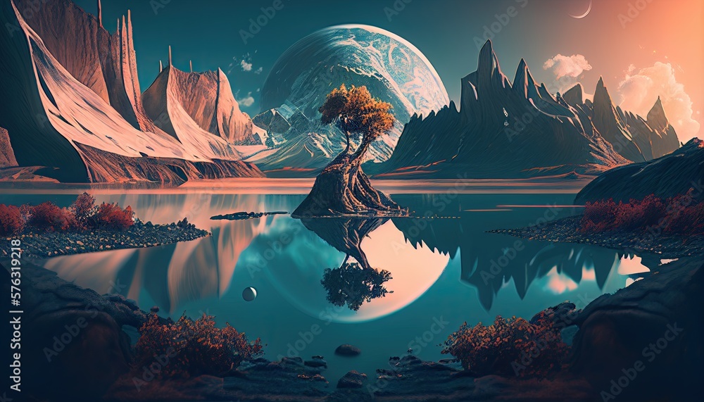 Adventure landscape travel background with copy space, space backdrop, generative ai