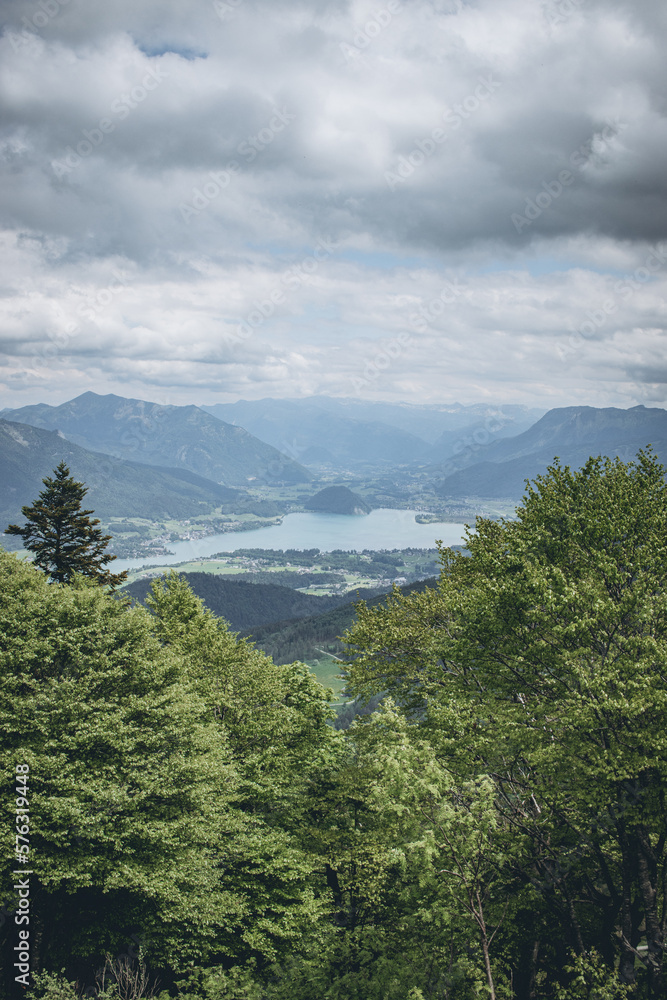 Scenic Hike in austrian mountains of Salzkammergut 
Zwölferhorn Katrin Seinbahn
Wolfgangsee lake view
