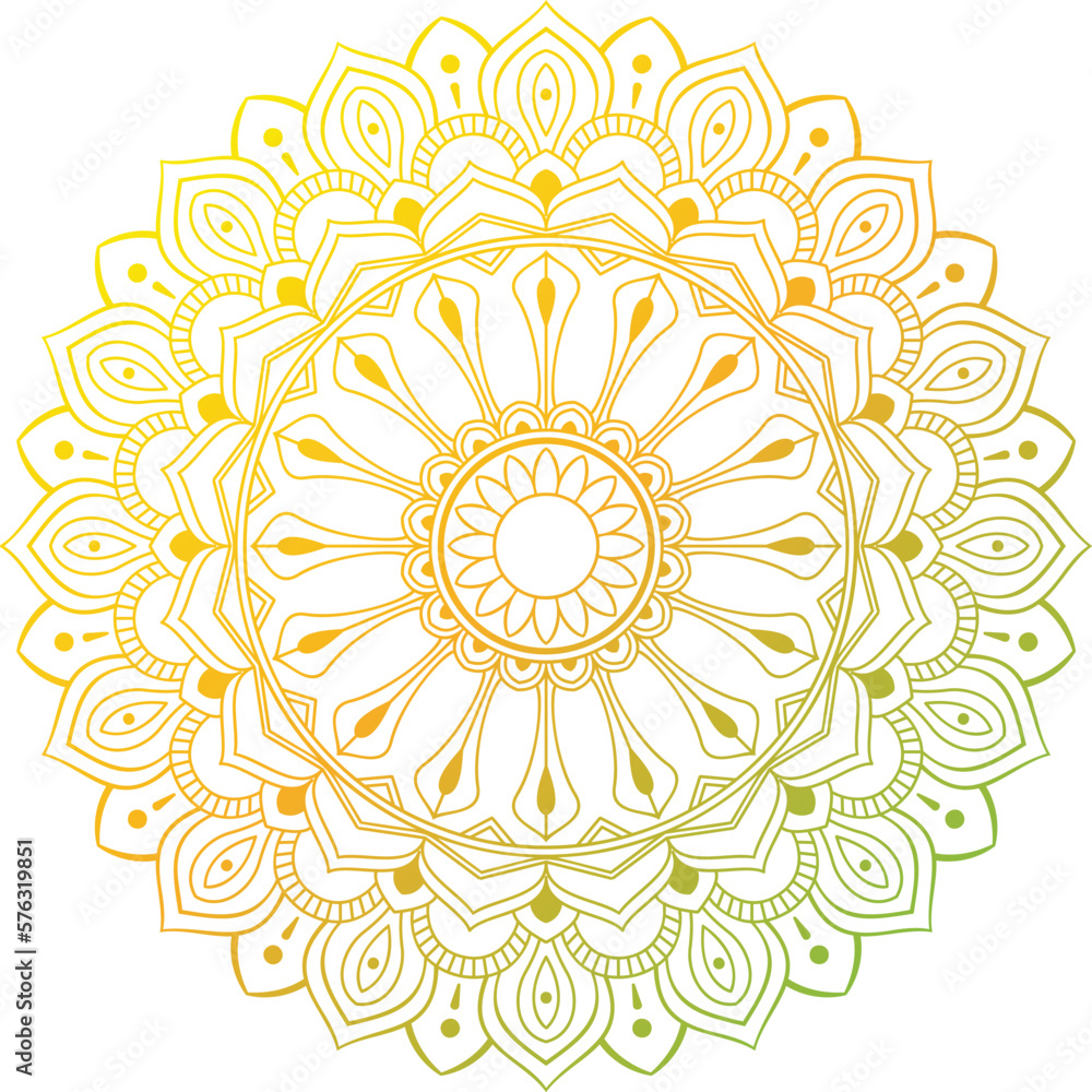 circular pattern mandala with gradient color yellow color combination green isolated white background