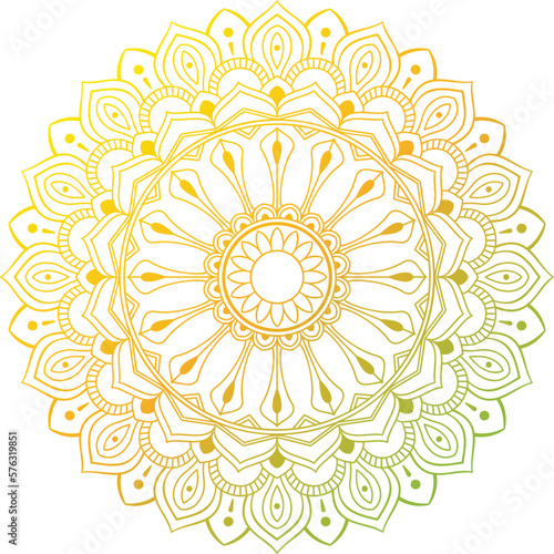 circular pattern mandala with gradient color yellow color combination green isolated white background