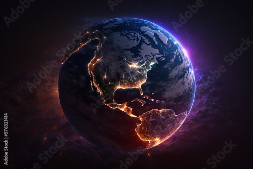 Earth from space night lights concept created with generative AI photo