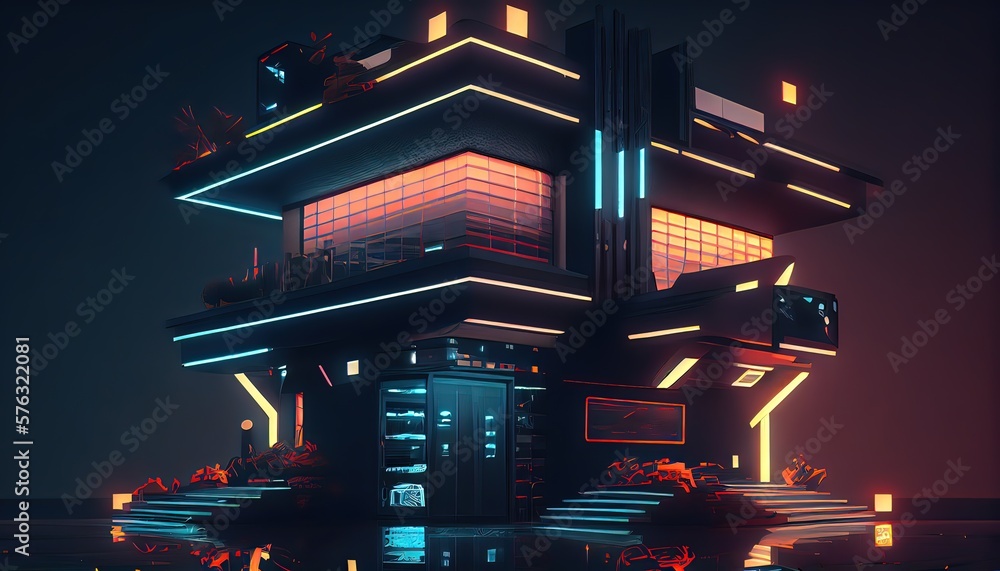 Cyberpunk House Modern And Futuristic Neon Architecture Buildings   1000 F 576322081 TO1iUKoVQAbdCcPEBHtDvc1TFxIXEs6I 