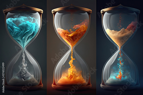 three magical fantasy hourglasses, Generative AI