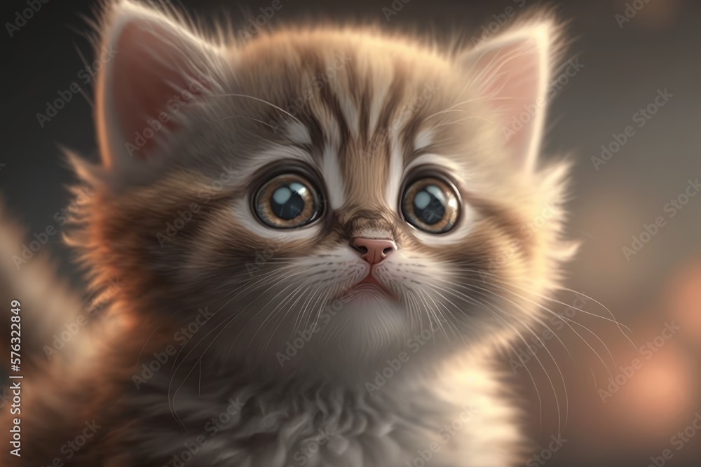 Cute cat close-up. Illustration. 3d. Generated by AI.