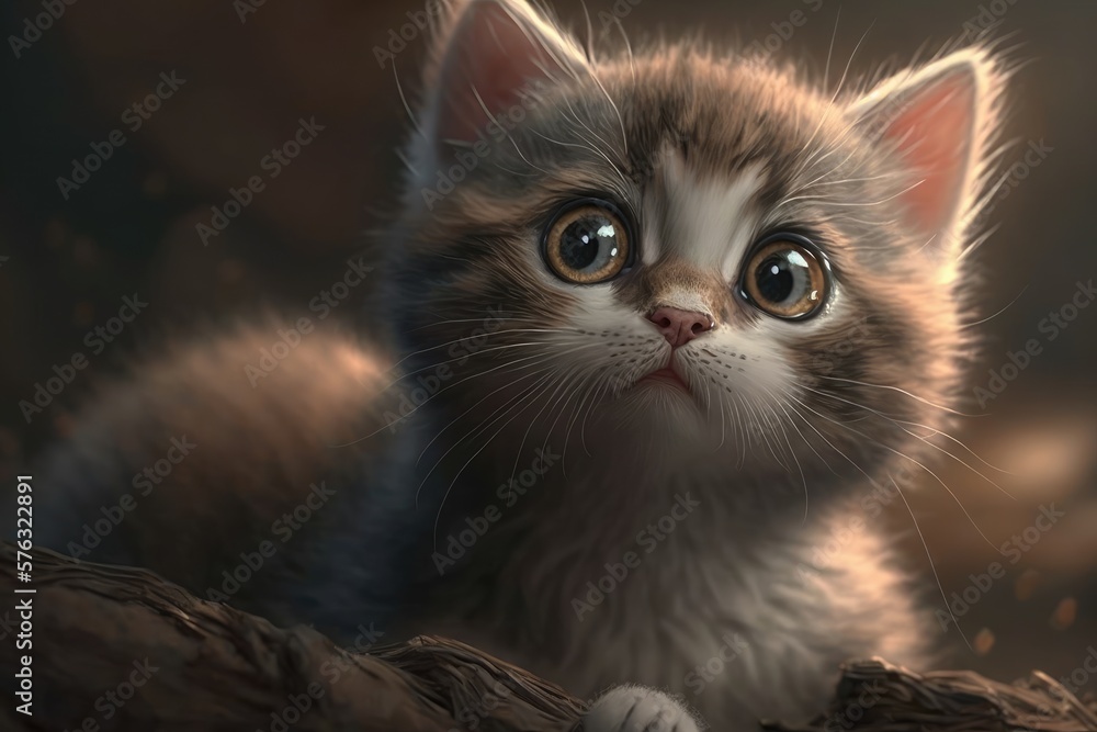 Cute cat close-up. Illustration. 3d. Generated by AI.