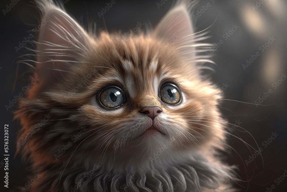 Cute cat close-up. Illustration. 3d. Generated by AI.