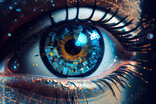 Extreme close up of a cybernetic eye - Generative AI illustration