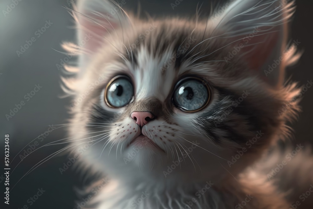 Cute cat close-up. Illustration. 3d. Generated by AI.