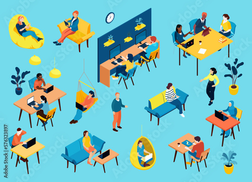 Isometric Freelancer Coworking Set
