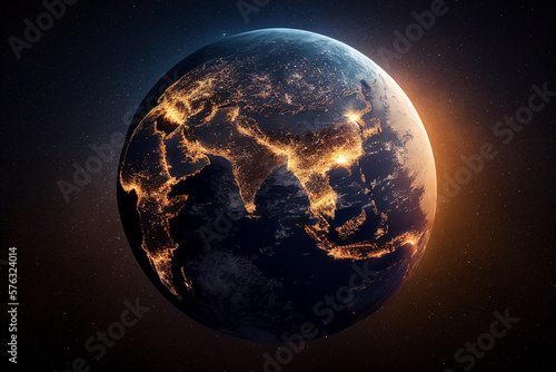 Earth from space night lights concept created with generative AI