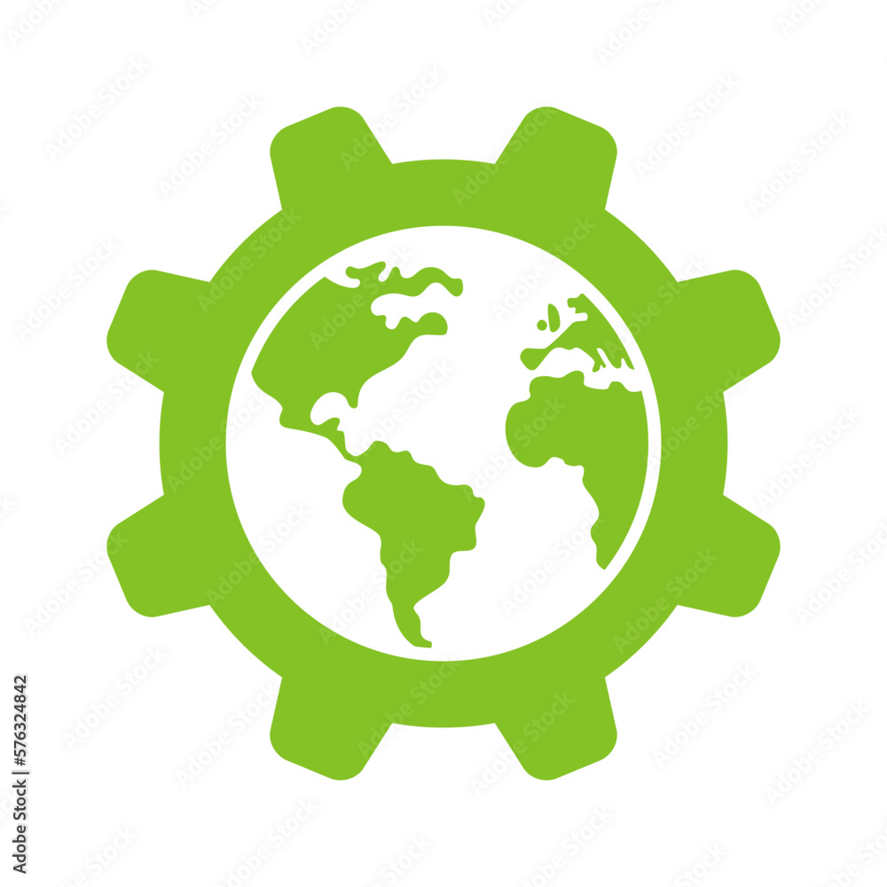 Earth globe and gears icon. Vector illustration