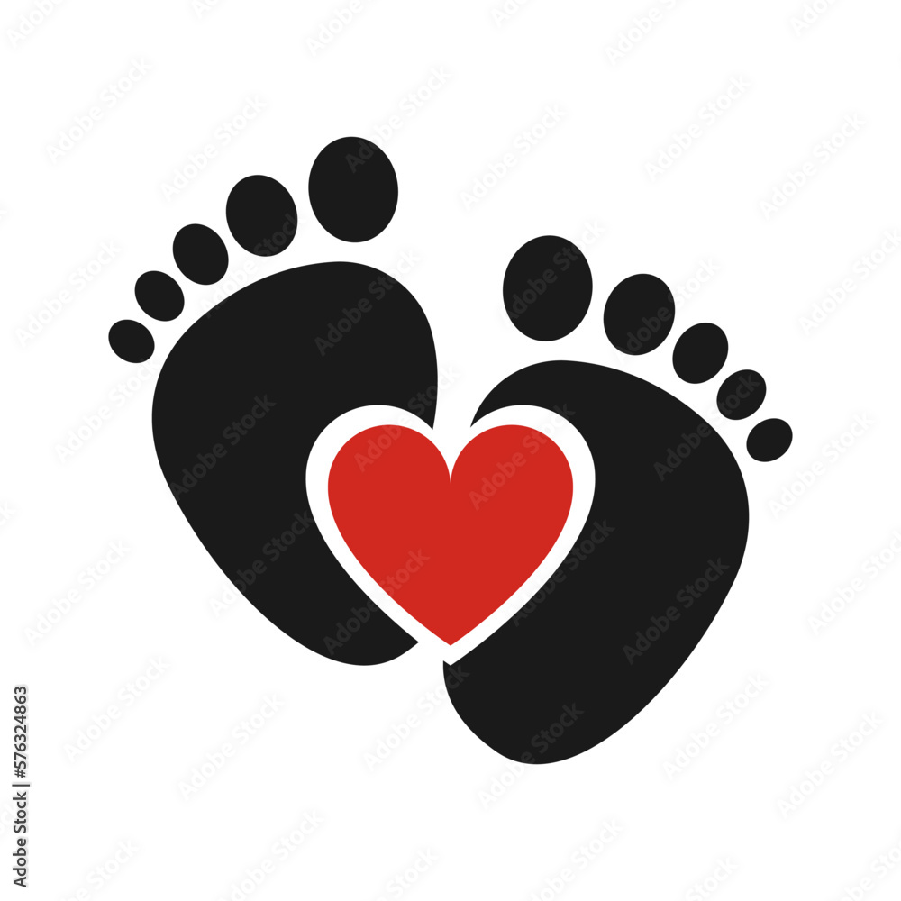 Heart icon of baby foot barefoot. Illustration. Heart icon of baby foot barefoot. Illustration.