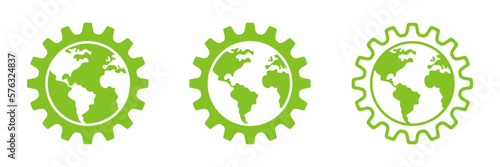 Earth globe and gears icon. Set of vector illustrations
