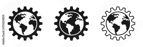 Earth with gear. Set of vector illustrations