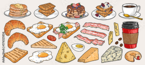 Breakfast food set logotypes colorful