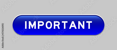 Blue color capsule shape button with word important on gray background