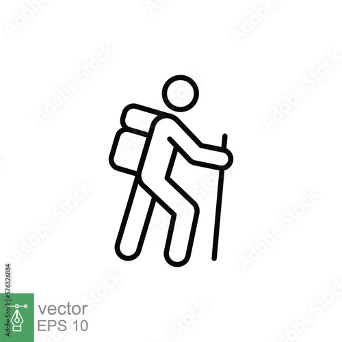 Hiking line icon. Simple outline style. Activity, nature, trekking, walk, adventure concept design element. Vector illustration isolated on white background. EPS 10.