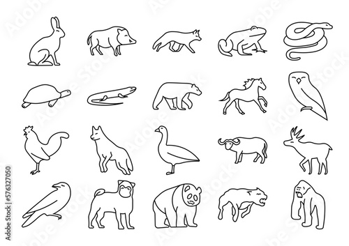 Set animals large set of animals in a linear style.