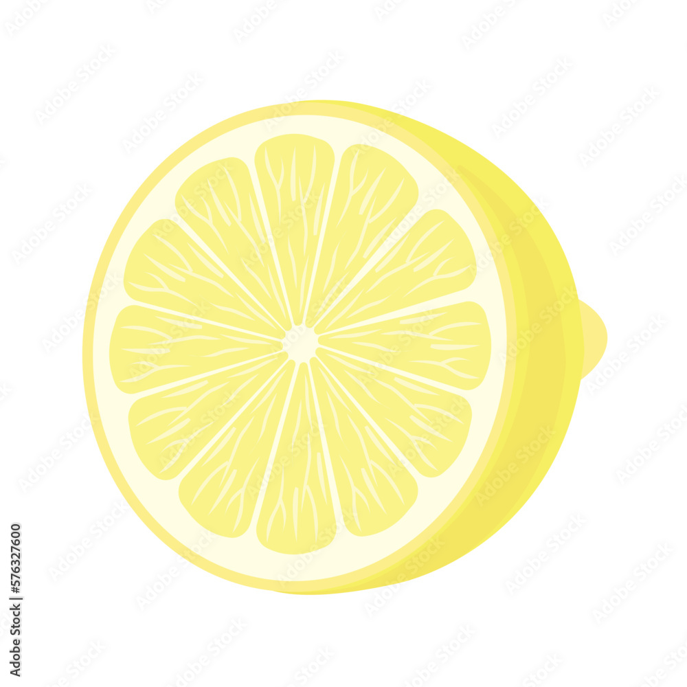 Half a juicy lemon isolated on a white background.Vector illustration for textiles,paper, juice packs, citric acid. Half a juicy lemon isolated on a white background.Vector illustration for textiles,paper, juice packs, citric acid.